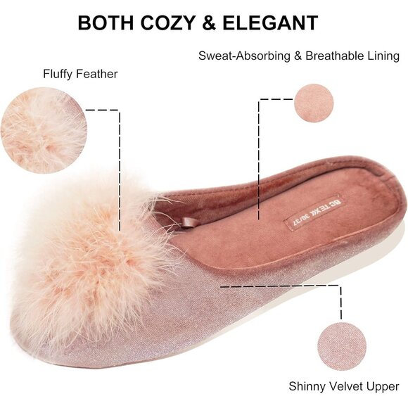 Glamorous Elegant Cozy Velvet Memory Foam House Slipper Non-Slip Soles 9.5 10 - Picture 3 of 6